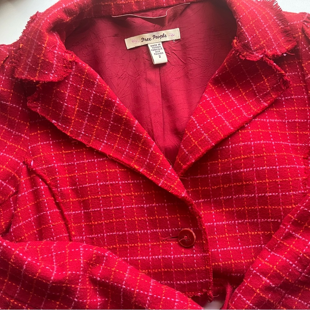 Free People Red Plaid Blazer - Picture 6 of 7